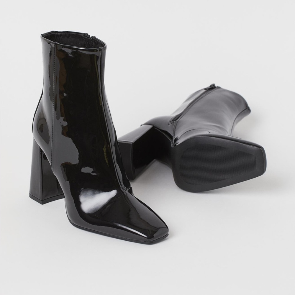 Black paten booties